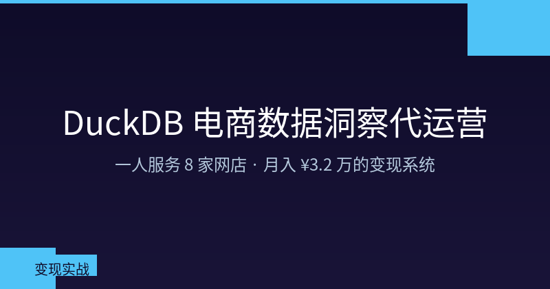 Featured image of post 一个人、一台电脑、8 家网店：用 DuckDB 做电商数据洞察代运营的完整变现路径